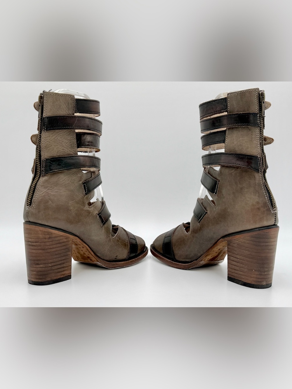 Freebird by Steven Bond Stone Leather Gladiator Buckle Sandals | Size 8 NWOB - Picture 7 of 14
